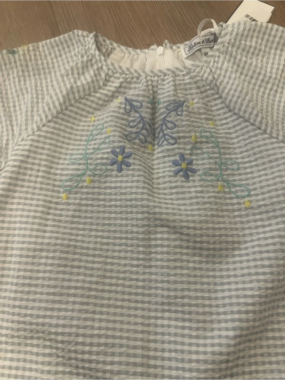 Girls' Light blue Seersucker Ruffle Hem Dress